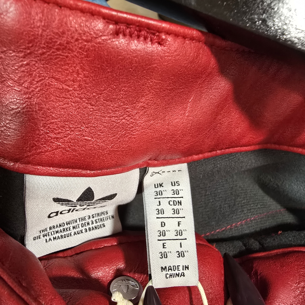 Adidas Adilenium Season Vintage Faux Leather Pants Better Scarlet - Picture 4 of 8